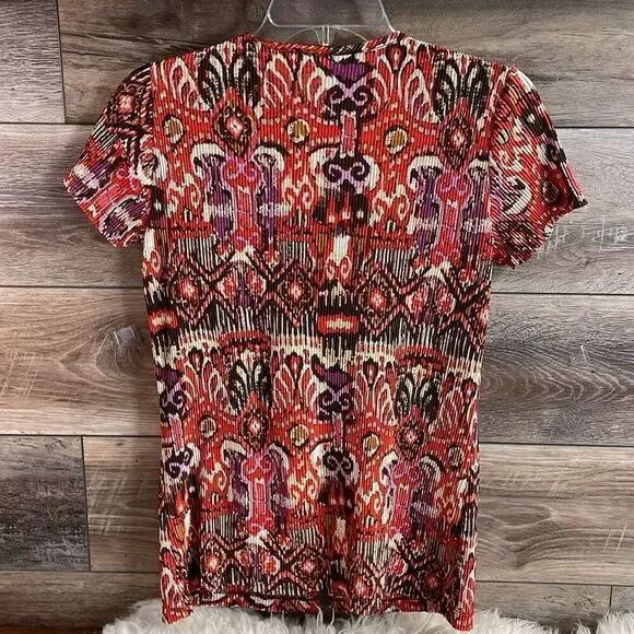 SAG HARBOR Geometric Pattern Faux 2 Piece Short Sleeve Blouse Petite Size Small - Picture 5 of 8